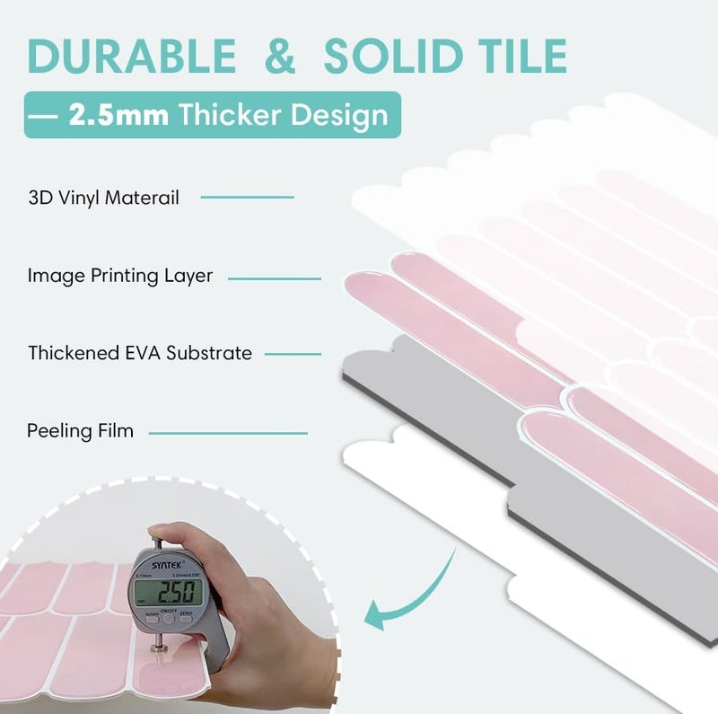 Commomy Thicker Pink Peel and Stick Tile Backsplash - 10 pcs of 12" x 12" - 3D Adhesive Peel and Stick Backsplash for Kitchen, Bathroom, Removable, Waterproof, Vinyl Wall Tile - Image 5